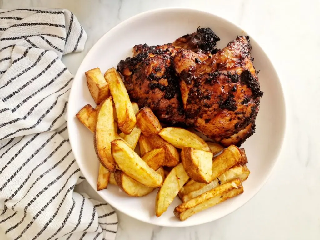 air fryer jerk chicken and chips