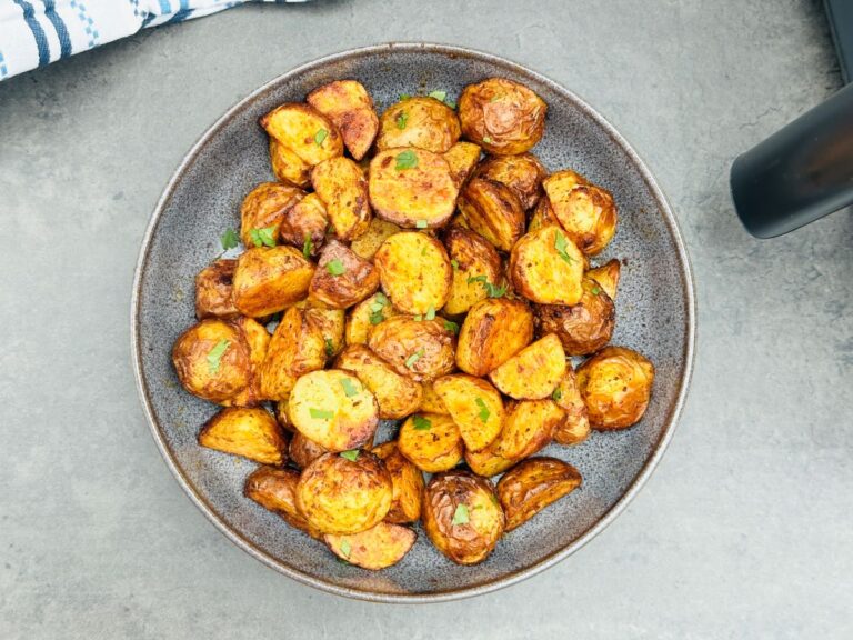 roasted new potatoes next to air fryer