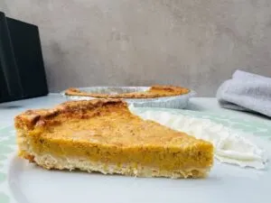 pumpkin pie slice next to air fryer