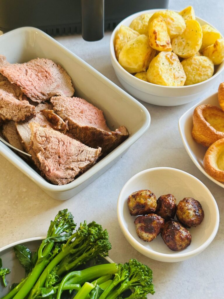 air fryer roast beef potatoes stuffing yorkshire pudding