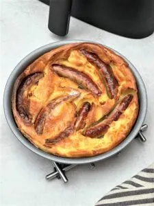 air fryer toad in the hole in a baking tin