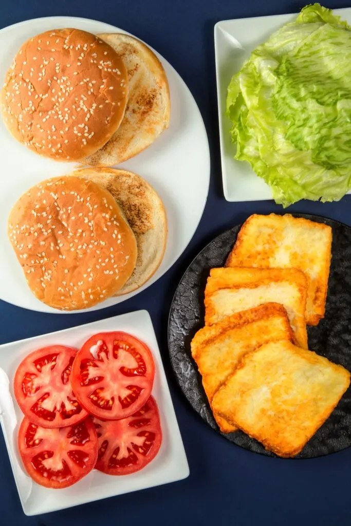 assembling halloumi burger