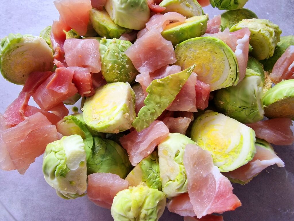 Brussel sprouts and bacon pieces