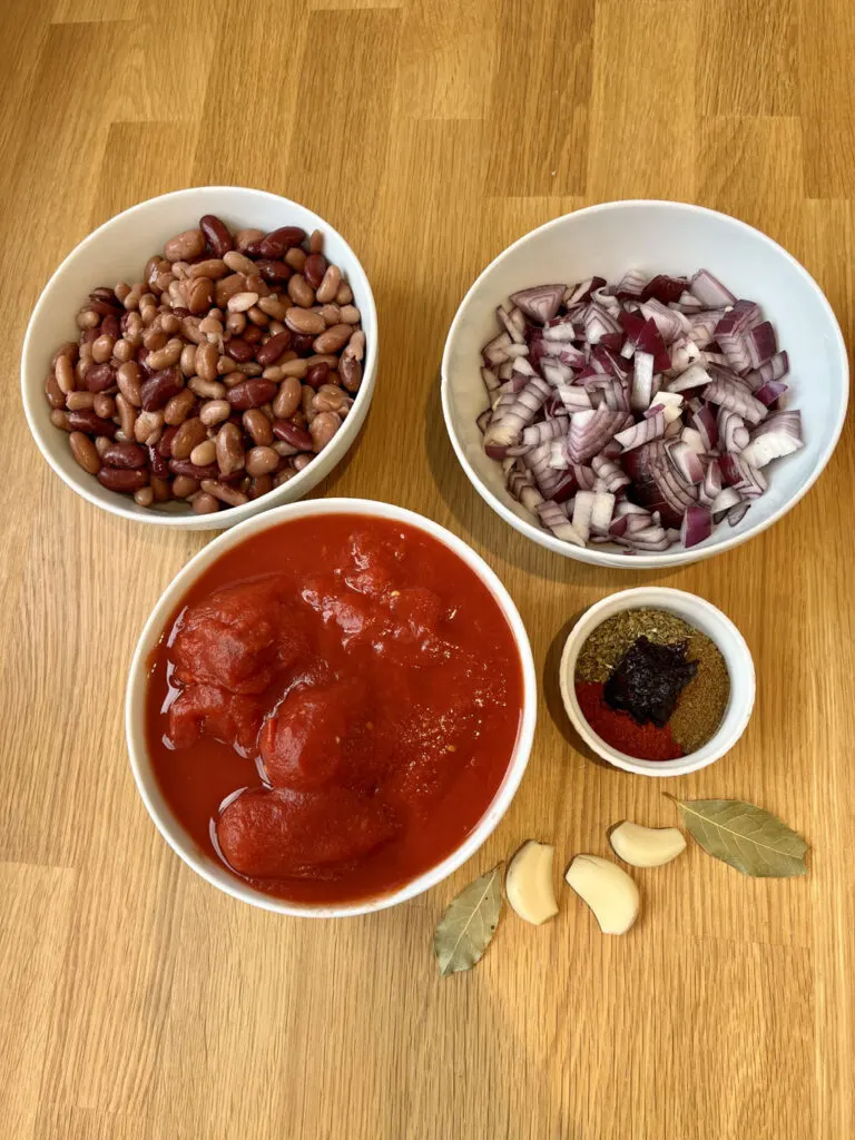 ingredients for mixed bean chilli