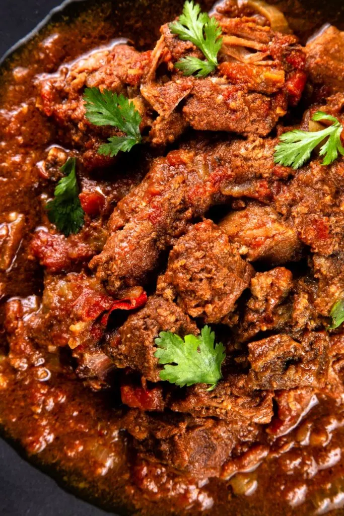 slow cooker beef curry with coriander up close
