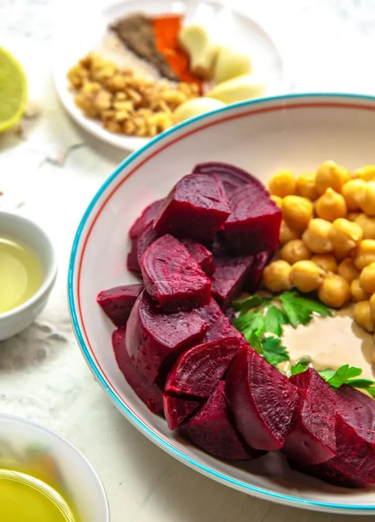 boiled and chopped beetroot for hummus