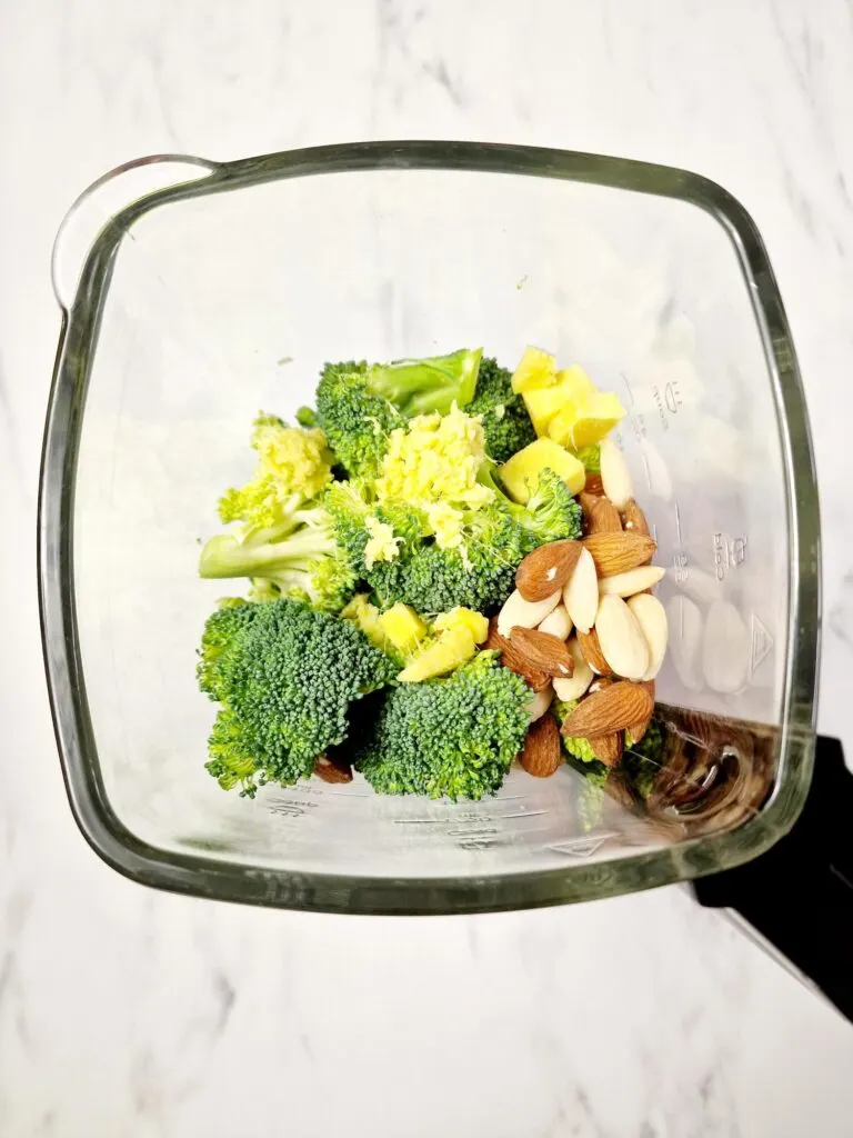 broccoli and almonds in Ninja soup maker jug