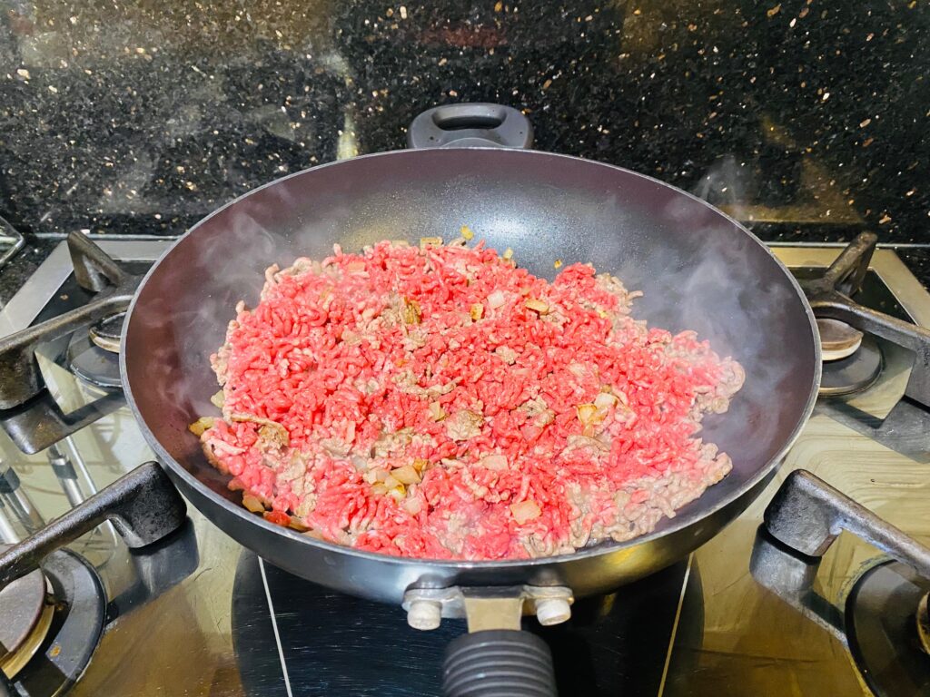 browning mince in a saucepan to make cottage pie