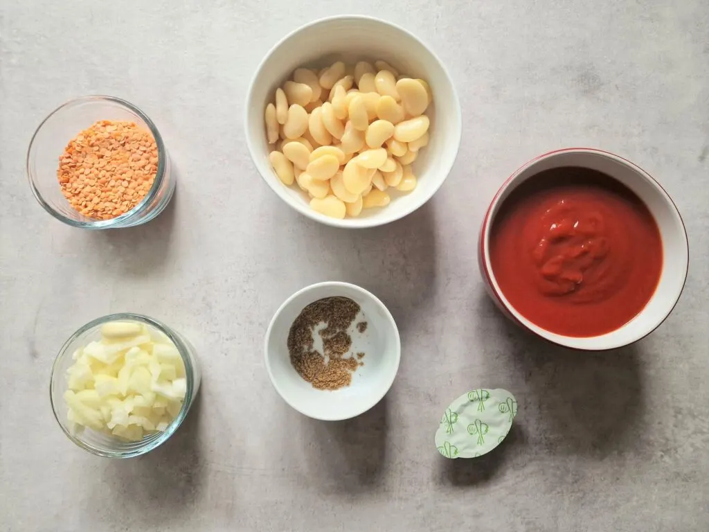 ingredients for butter bean and lentil soup