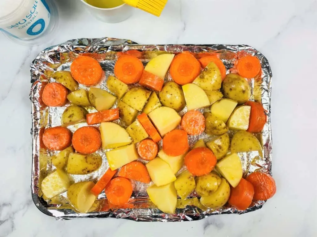 carrots and potato tray bake