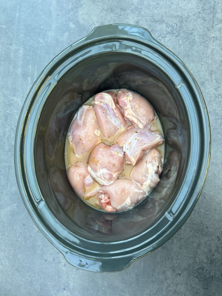 chicken and stock in slow cooker