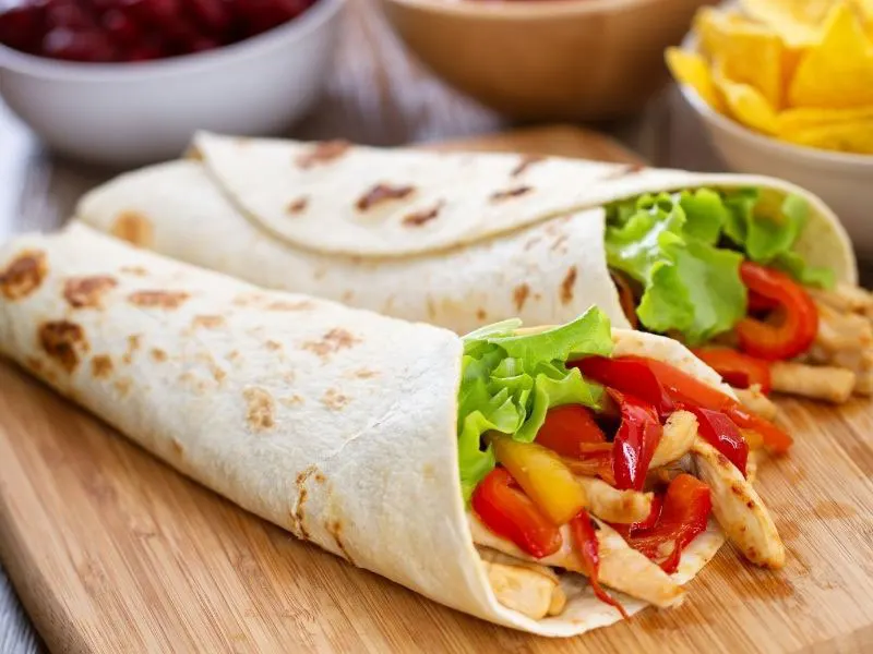 chicken fajitas in tortilla wrap