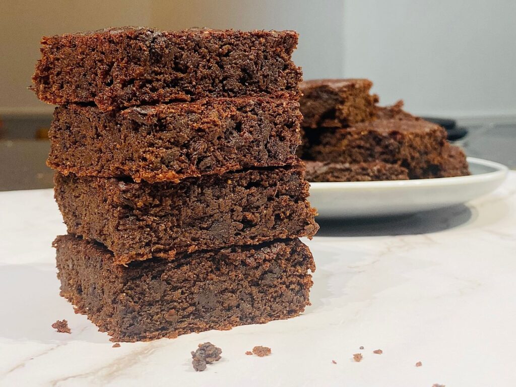 beetroot chocolate brownies piled on top of each other