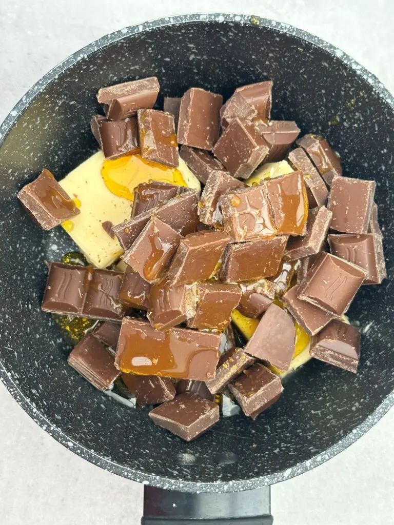 chocolate butter and golden syrup in saucepan