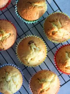 chocolate chip muffins on a wire rack