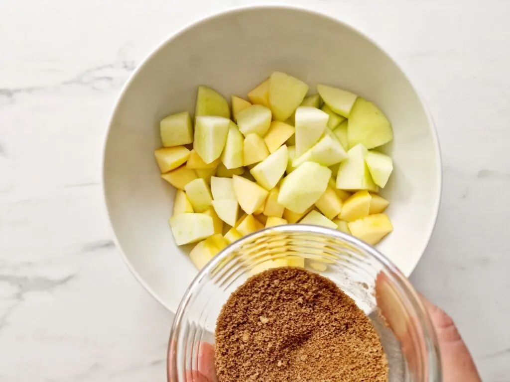 chopped apple with cinnamon and sugar