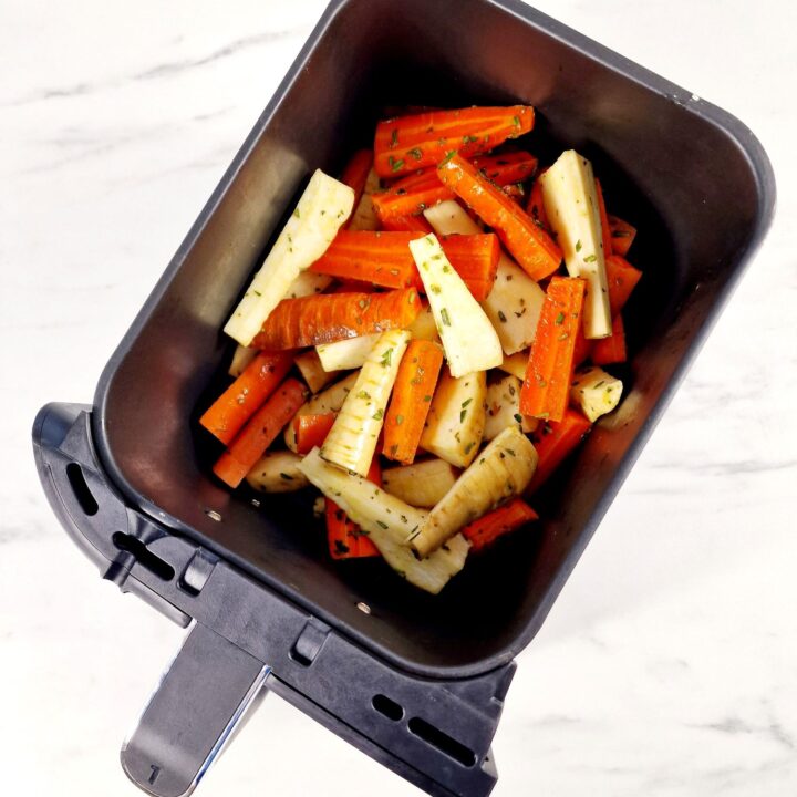 carrots and parsnips in an air fryer
