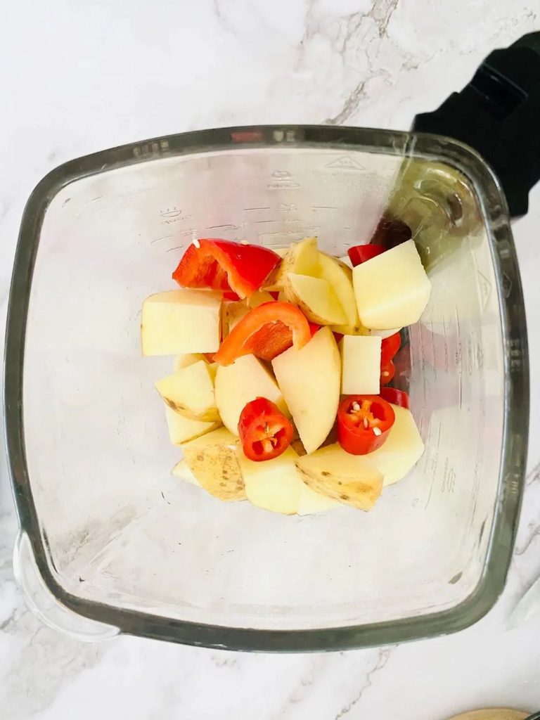 ingredients in soup maker for red pepper chilli soup