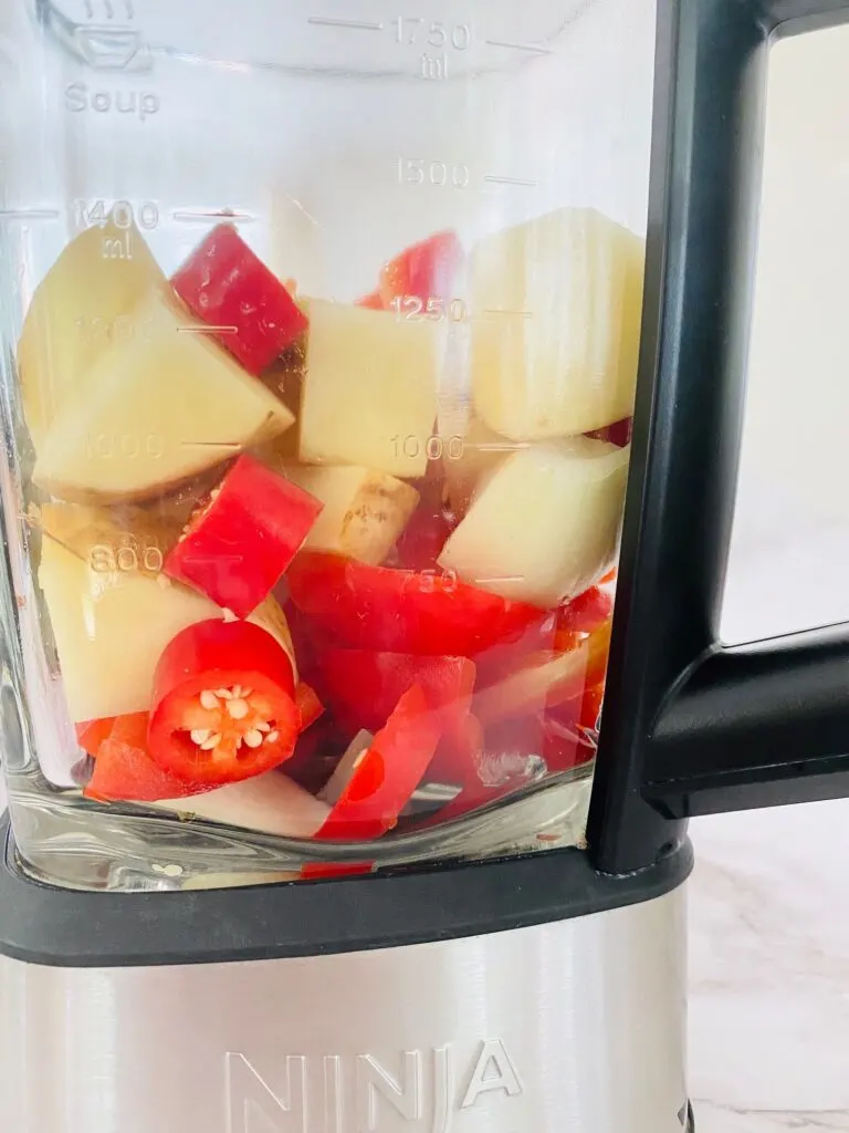 chopped ingredients in Ninja Soup Maker