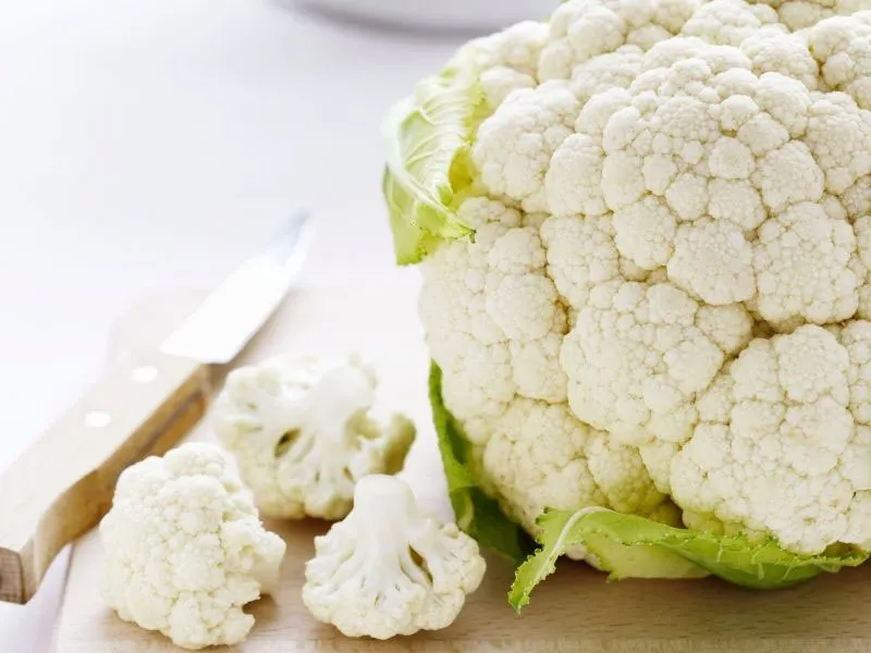 chopping up cauliflower 