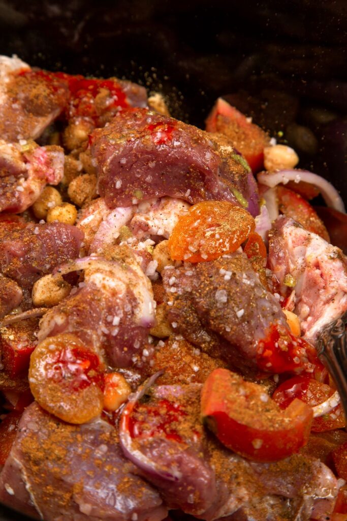 lamb tagine ingredients in slow cooker