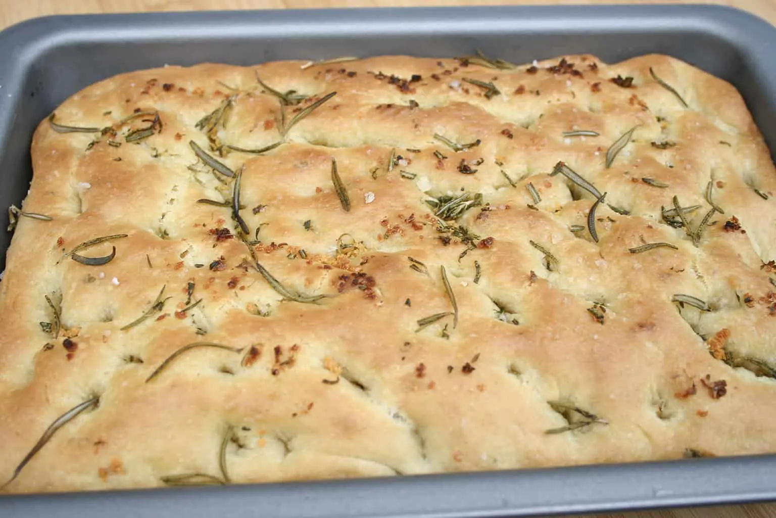 cooked focaccia in pan