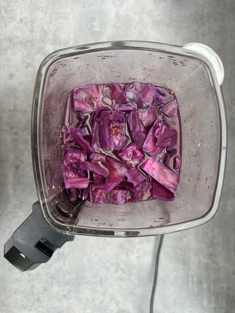 red cabbage soup after the chunky soup maker cycle has finished