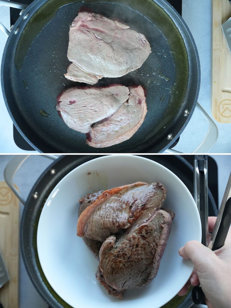 frying steak in pan