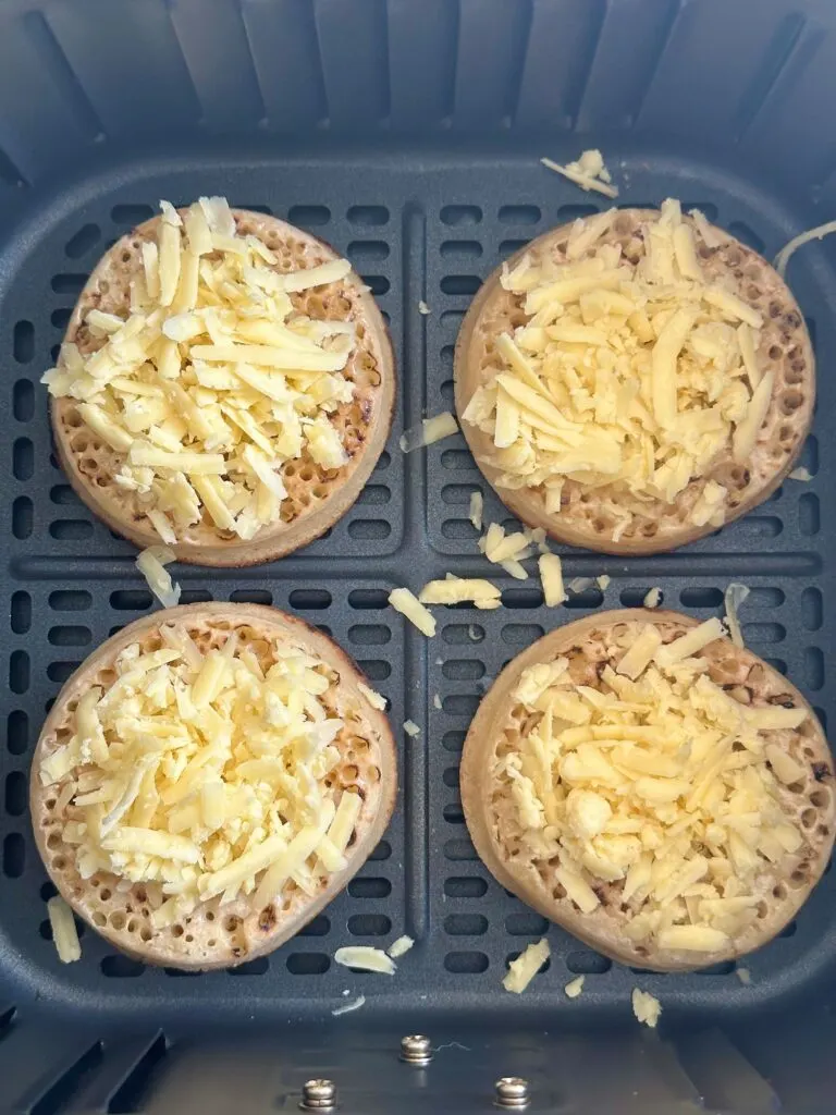crumpets with cheese in air fryer basket