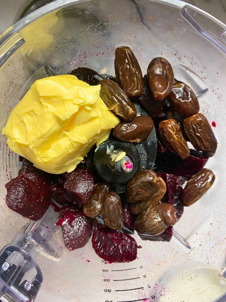 dates, butter, beetroot and chocolate in Ninja food processor