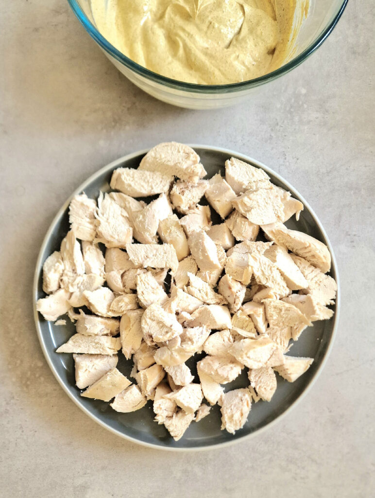 chopped chicken with Coronation chicken sauce
