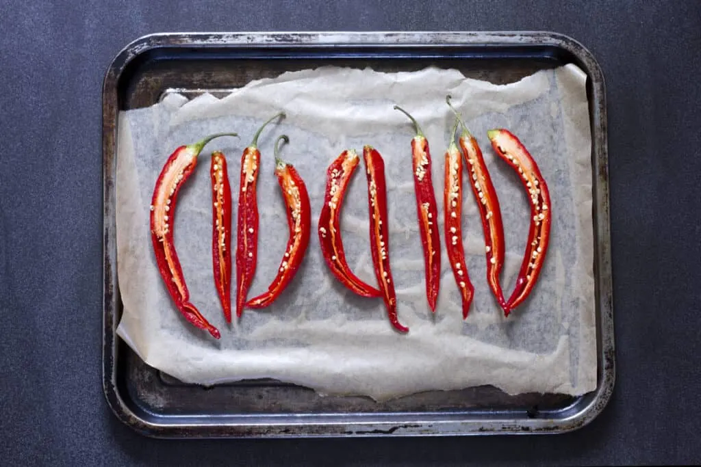 drying chillies in an oven