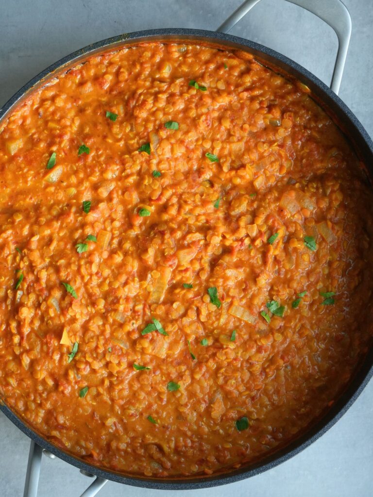 red lentil curry cooked in a ninja pan