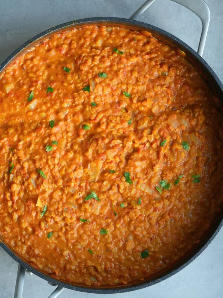 red lentil curry cooked in a ninja pan