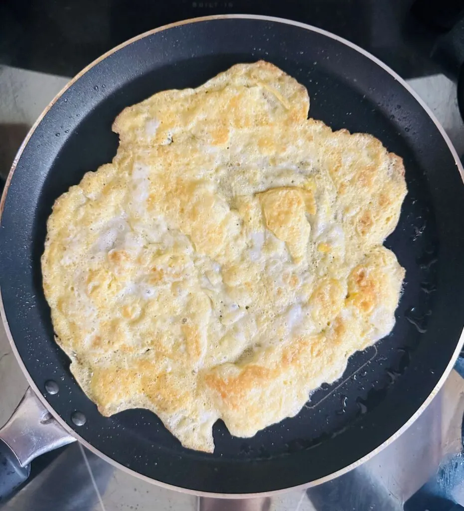 egg wrap in a frying pan