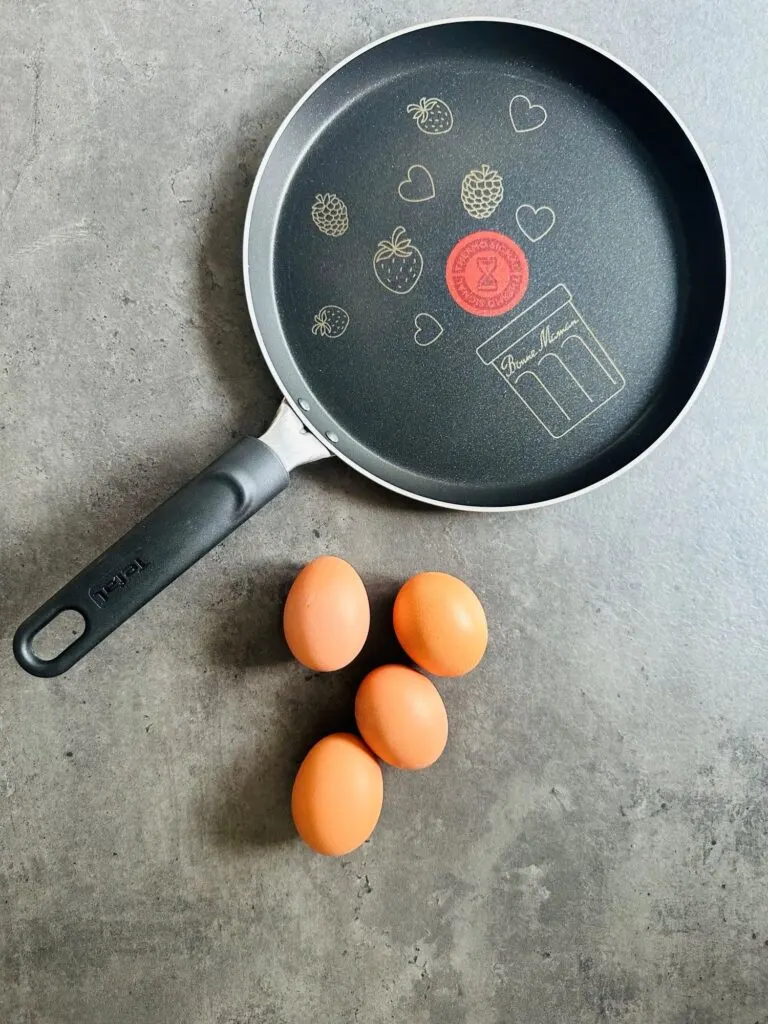 eggs next to frying pan