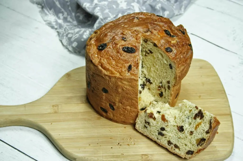 panettone recipe sliced on chopping board