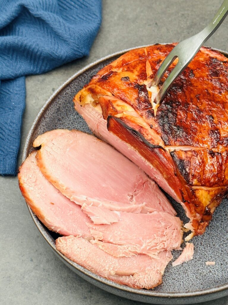 slow cooker gammon joint, sliced