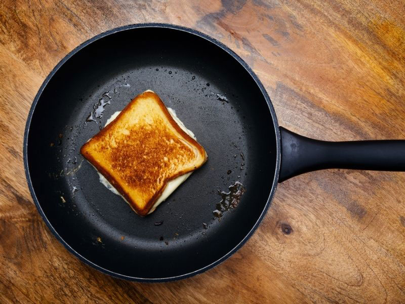 grilled cheese sandwich in a pan