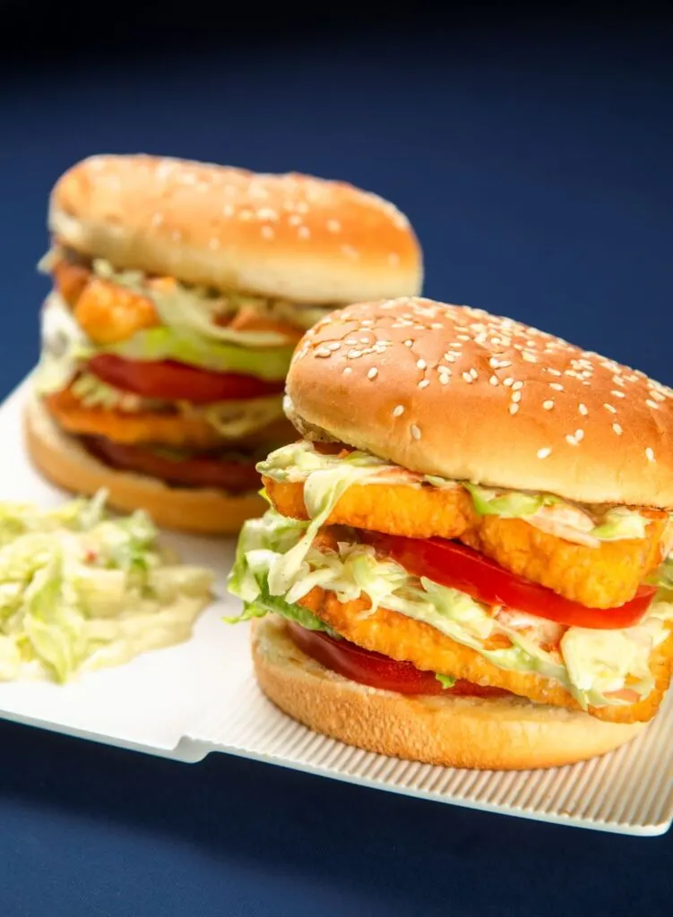 halloumi  burger assembled with salad and coleslaw