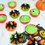 halloween cupcakes next to air fryer