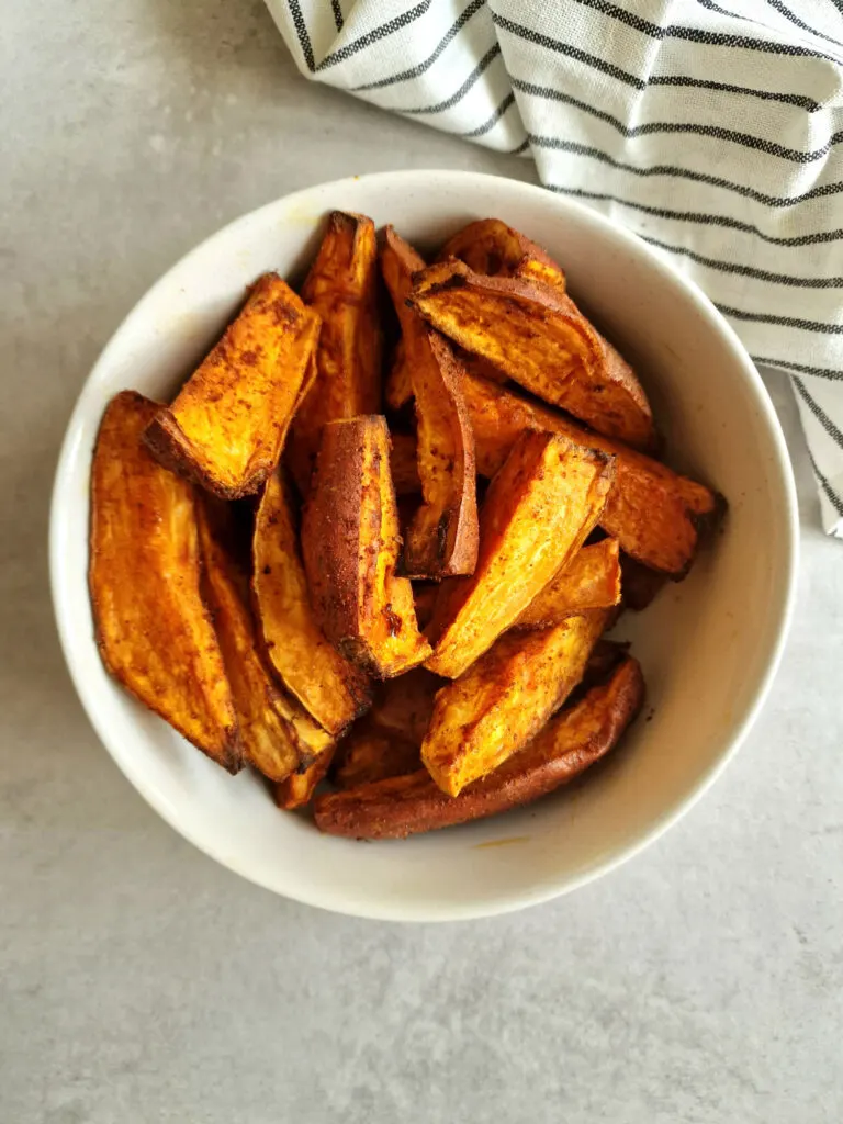 sweet potato wedges in a bowl 