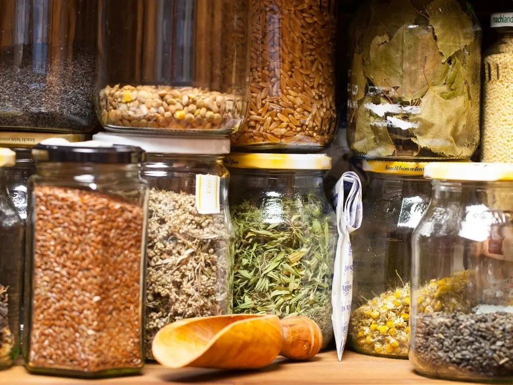 storing dried herbs in glass jars