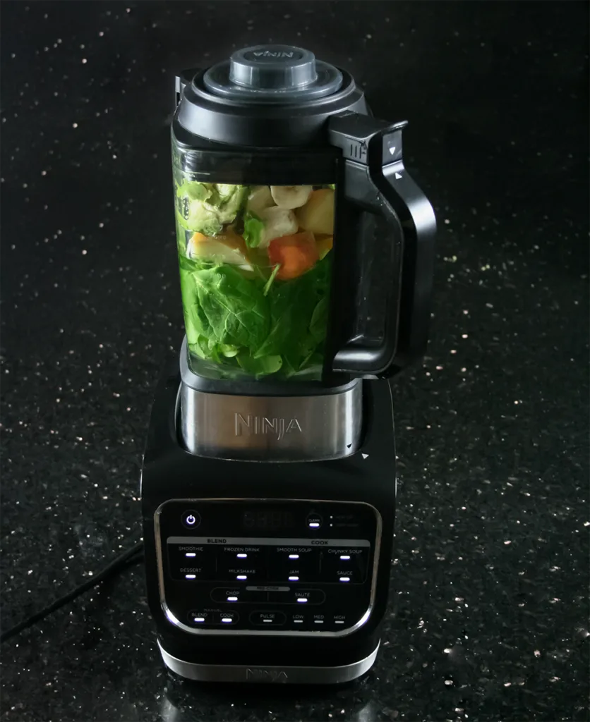 green smoothie ingredients in Ninja blender