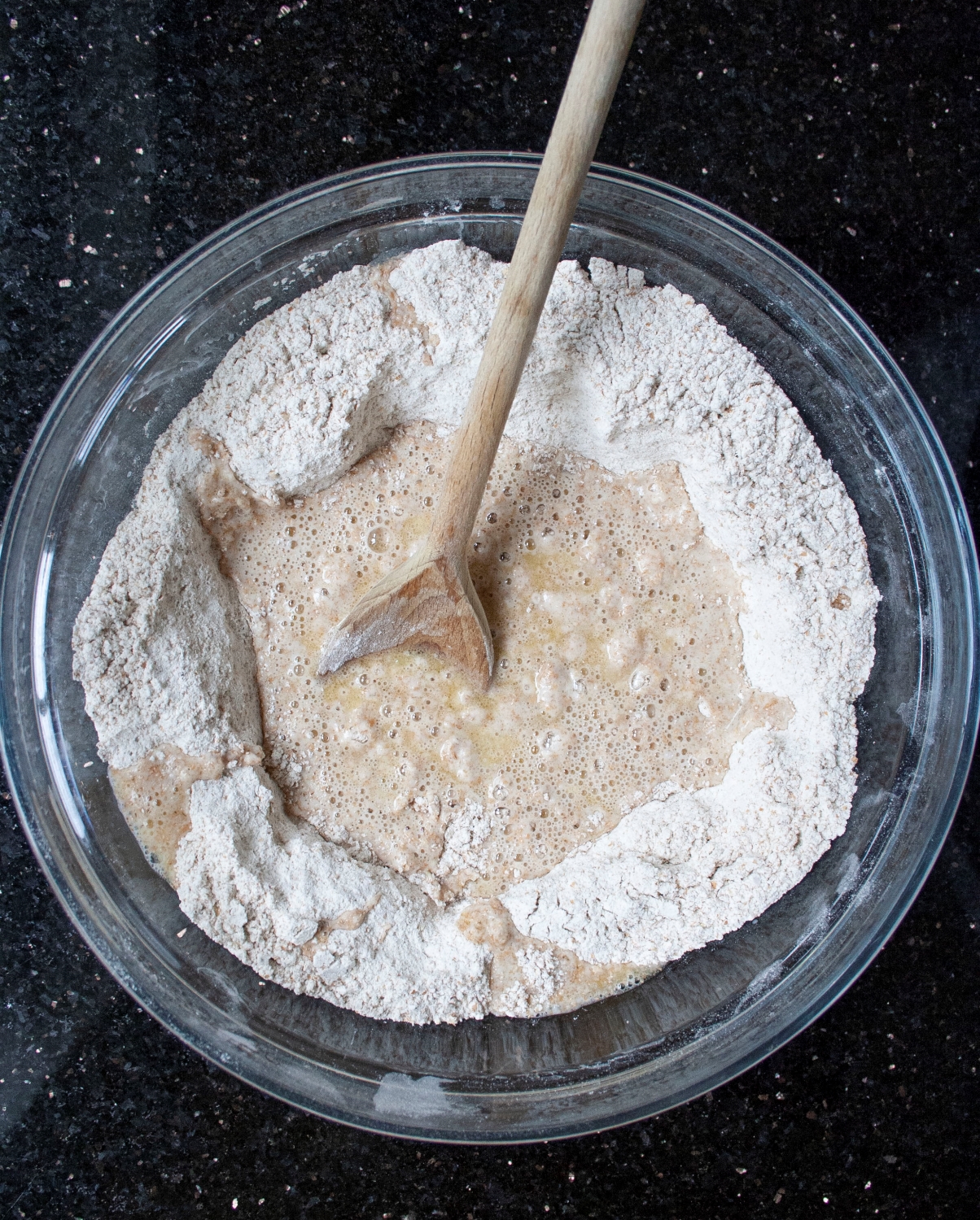 butter mixture in flour well