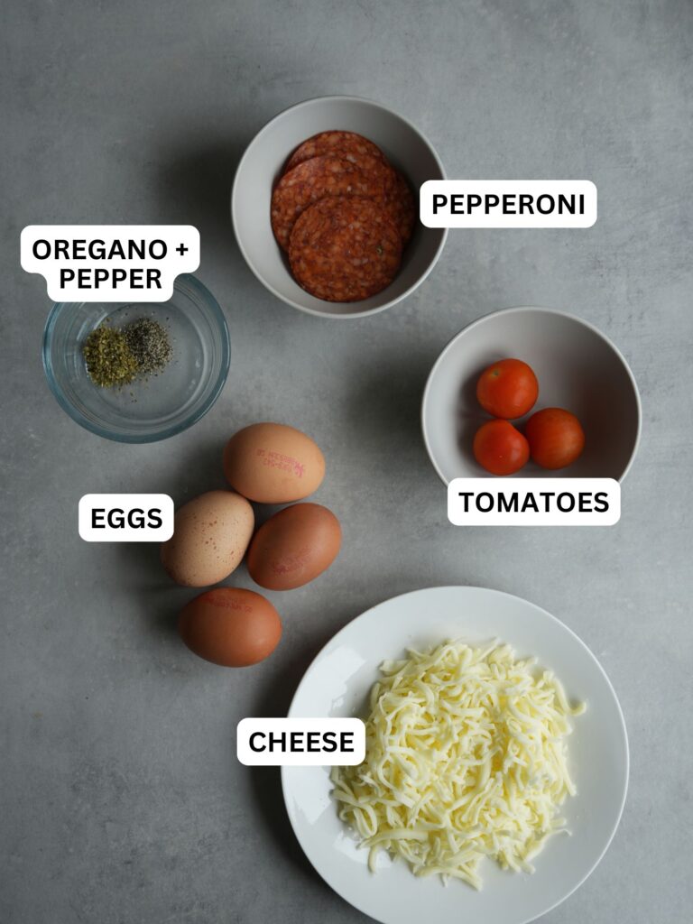 ingredients laid out and labelled for pizza frittata