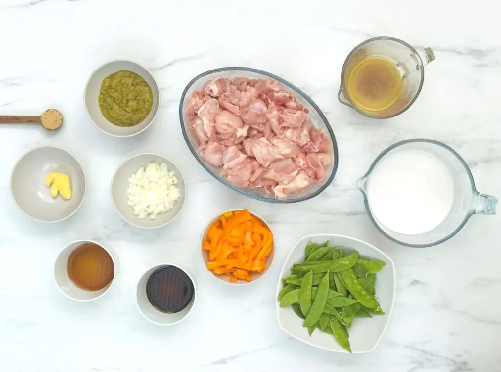 ingredients for Thai Green curry in the pressure cooker