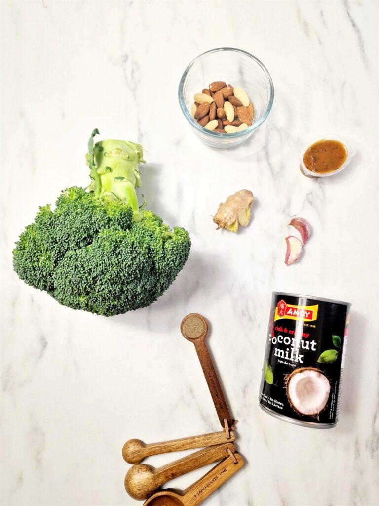 ingredients for broccoli coconut ginger soup