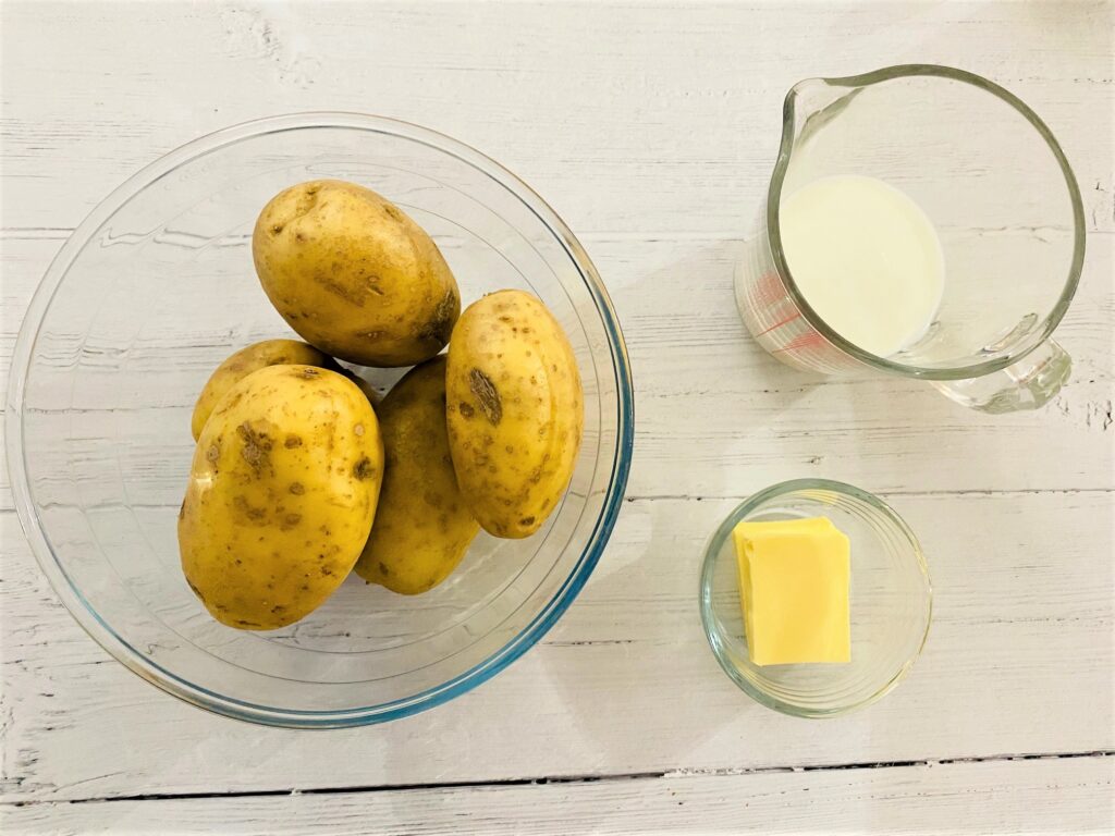 potatoes, milk and butter to make mashed potato