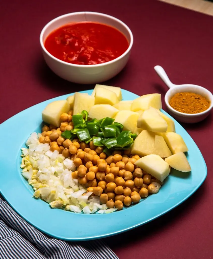 ingredients laid out for slow cooker chickpea curry